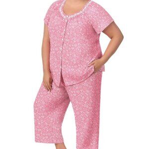 Pink Floral Pajama Set – NWT Cotton Short Sleeve Sleepwear Lounge Set XL